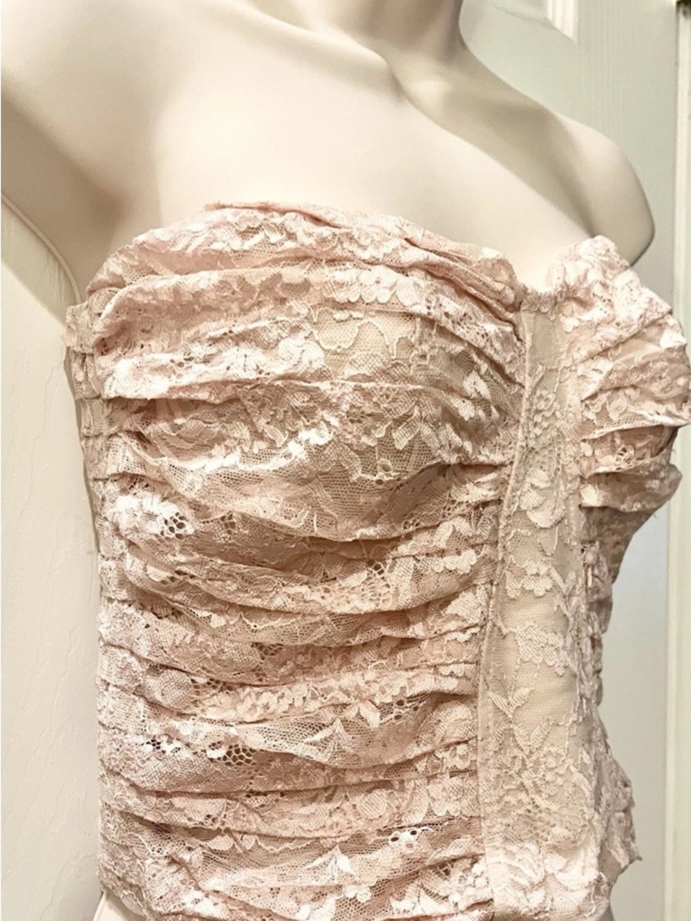 Strapless Lace Bustier Top in Blush Pink - Vintage Victoria’s Secret Catalog - S